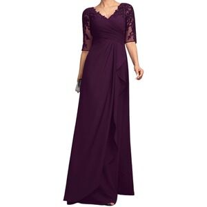 Fashion Plum Purple Lace Sequin Evening Gown Mother of the Bride Dress NWT